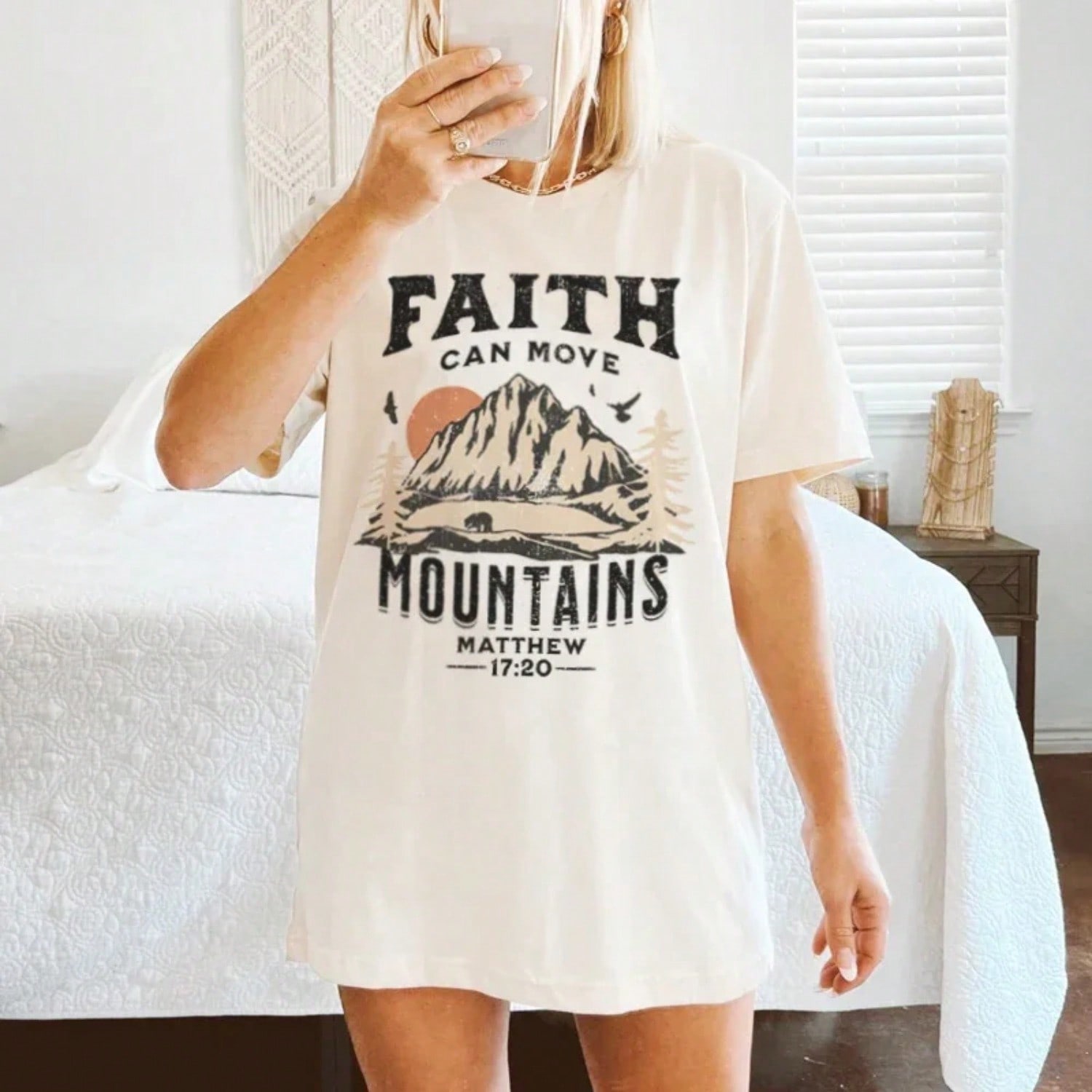 Matthew 17:20 Bible Verse Graphic Tees unisex Vintage Boho Religious T-Shirts Retro Aesthetic Jesus Tshirts Faith Tops S разноцветный