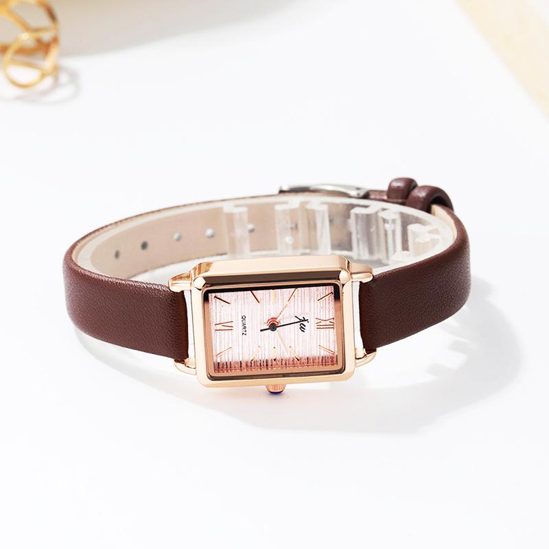 Ladies Glitter Small Square Watch Student Simple Belt Waterproof Quartz Watch Rose Gold Calendar Student Watch