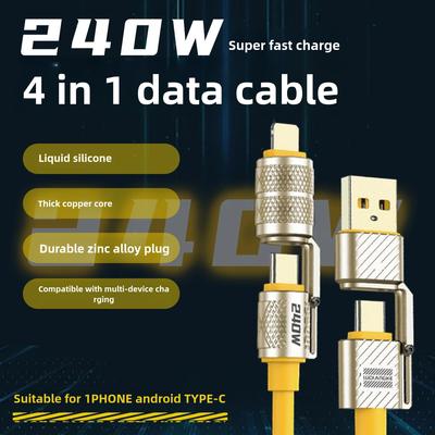 240W 4-in-1 Super Fast Charging Data Cable Type-C To Type-C Zinc Alloy Cable For iPhone15 Samsung  Xiaomi
