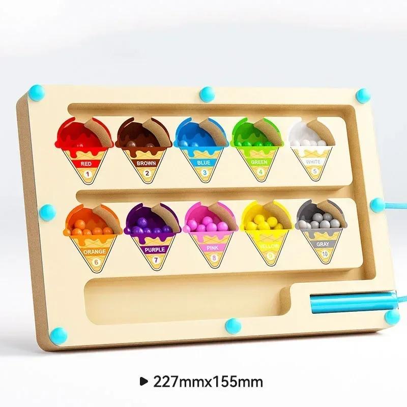 Montessori Magnetisk Fargesorteringsspill Maze Board Pen Moving Perle Games Trekontroll Sensorisk lek Pedagogiske leker for barn