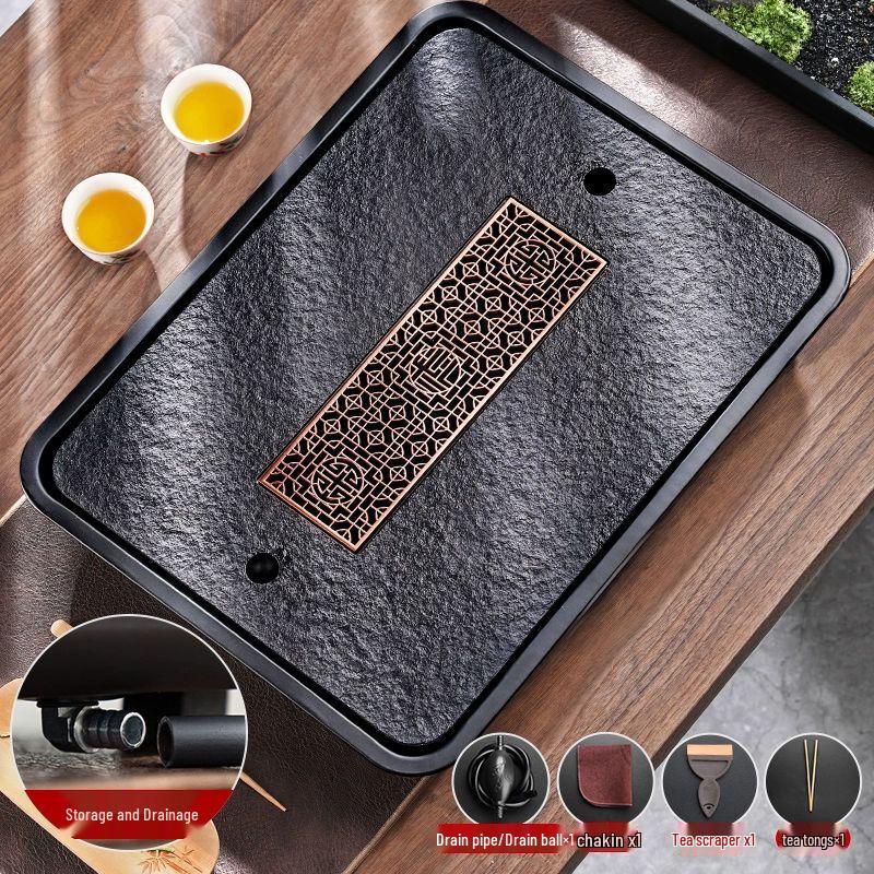 Modern Black Gold Stone Tea Tray