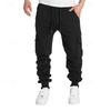 Mens Retro Casual Cargo Pants Loose Multi Pocket Drawstring Long Trousers