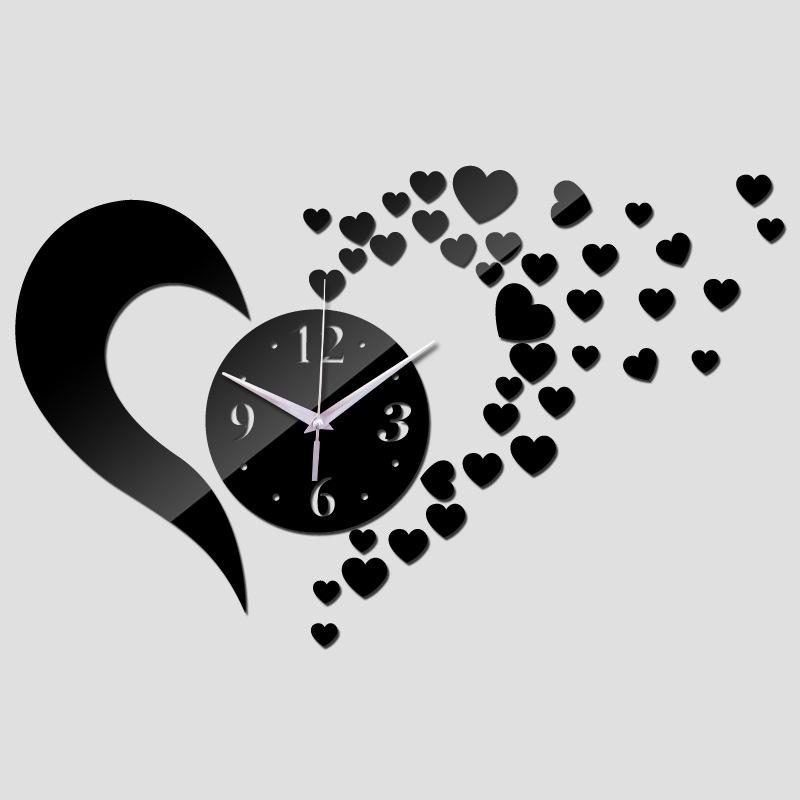 3D Heart Mirror Wall Clock: Creative, Fashionable, Silent Living Room Decoration