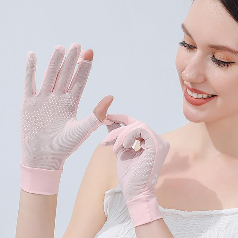1 Pair Sun Protection Gloves One Size Sunscreen Breathable Anti-Uv Cooling Fabric Slip Gloves For Outdoor Cycling Driving