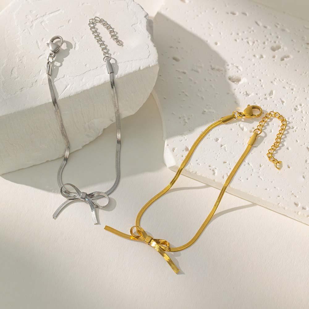 Stainless Steel Bowknot Bracelet for Women Vintage Gold Silver Color Snake Chain Bracelet Simple Fashion Jewelry Girls Gift