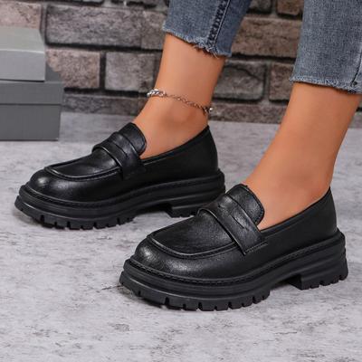 Simple Solid Color Women's Thick-soled Loafers Fashionable College Style Formal Wear Comfortable Slip-on Low-top Shoes