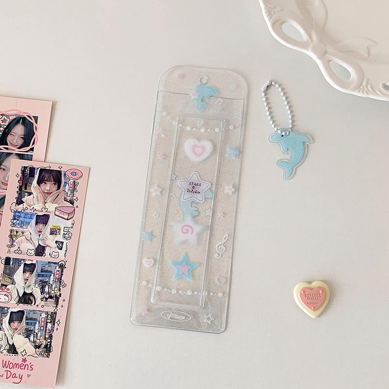 Girls Transparent Glitter Photo Card Holder Student Cartoon Star Design Long Style Photo Booth Strip Display Sleeves