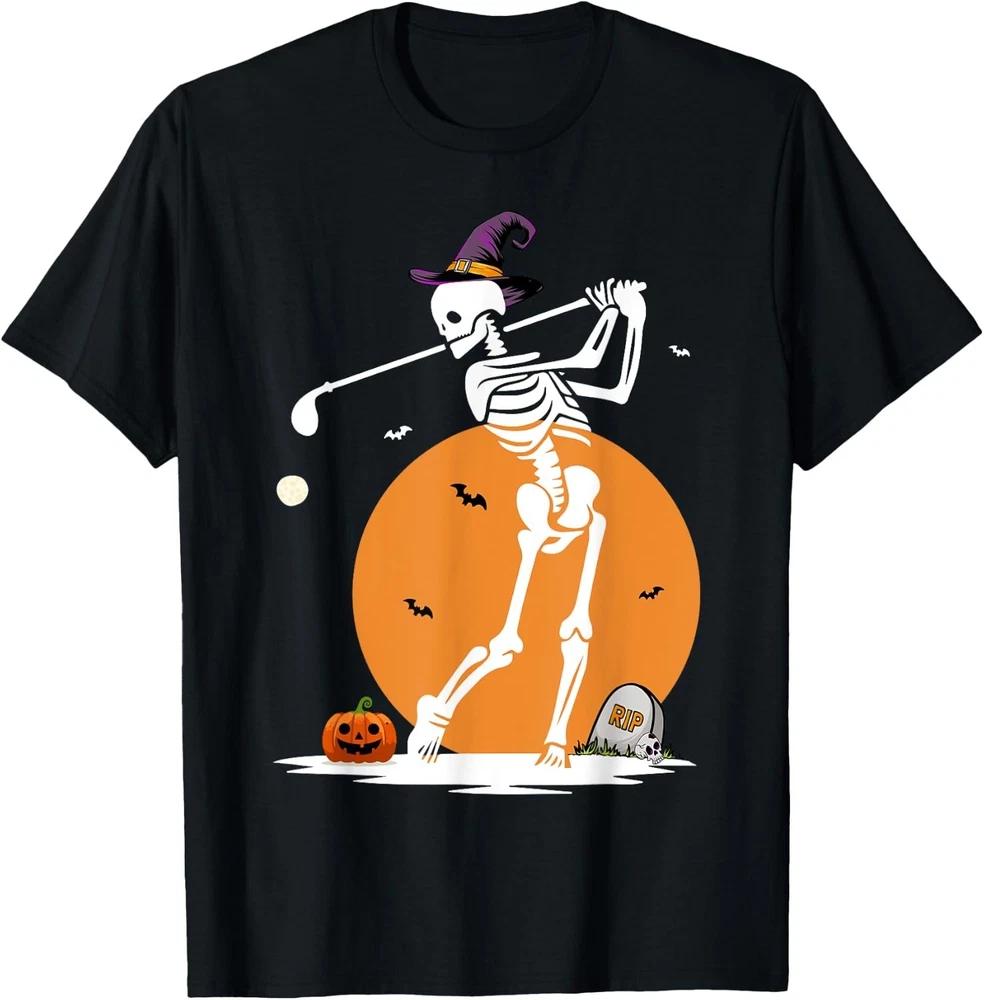 Skeleton Golf Halloween Golfer Funny Golf Player Men Dad T-Shirt