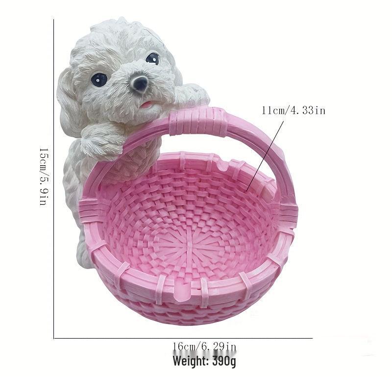 Cute Puppy Storage Basket: 3D Relief Decorative Resin Desktop Ornament