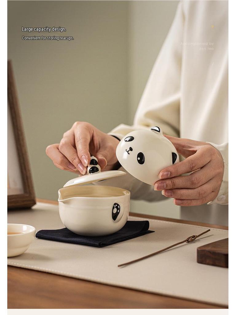 Ru Ware Panda Travel Tea Set: Portable Outdoor Kung Fu Set with One Pot and Three Cups
