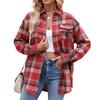 Spring and Autumn Women's New Casual Fashion Loose Plaid Pocket Shirt Jacket