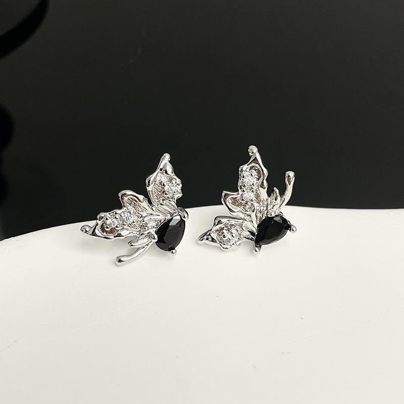 Персонализированные серьги-гвоздики  Двойная бабочка , Серьги с темным цирконом, Нишевый дизайн, Высококачественные серьги для женщин