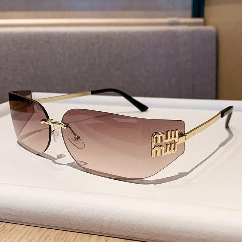 New Mujia narrow frame brown fashion frameless curved sunglasses women's celebrity style sunglasses