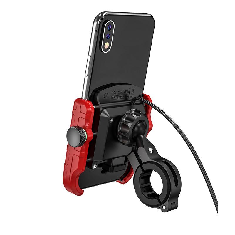 Motorsykkel Telefonholder Lader, USB/QC 3.0 Uttak med Bryter, 360° Vanntett, USB-lader, Aluminium Styre/Speilfeste for 3,5-6 Tommers Telefoner