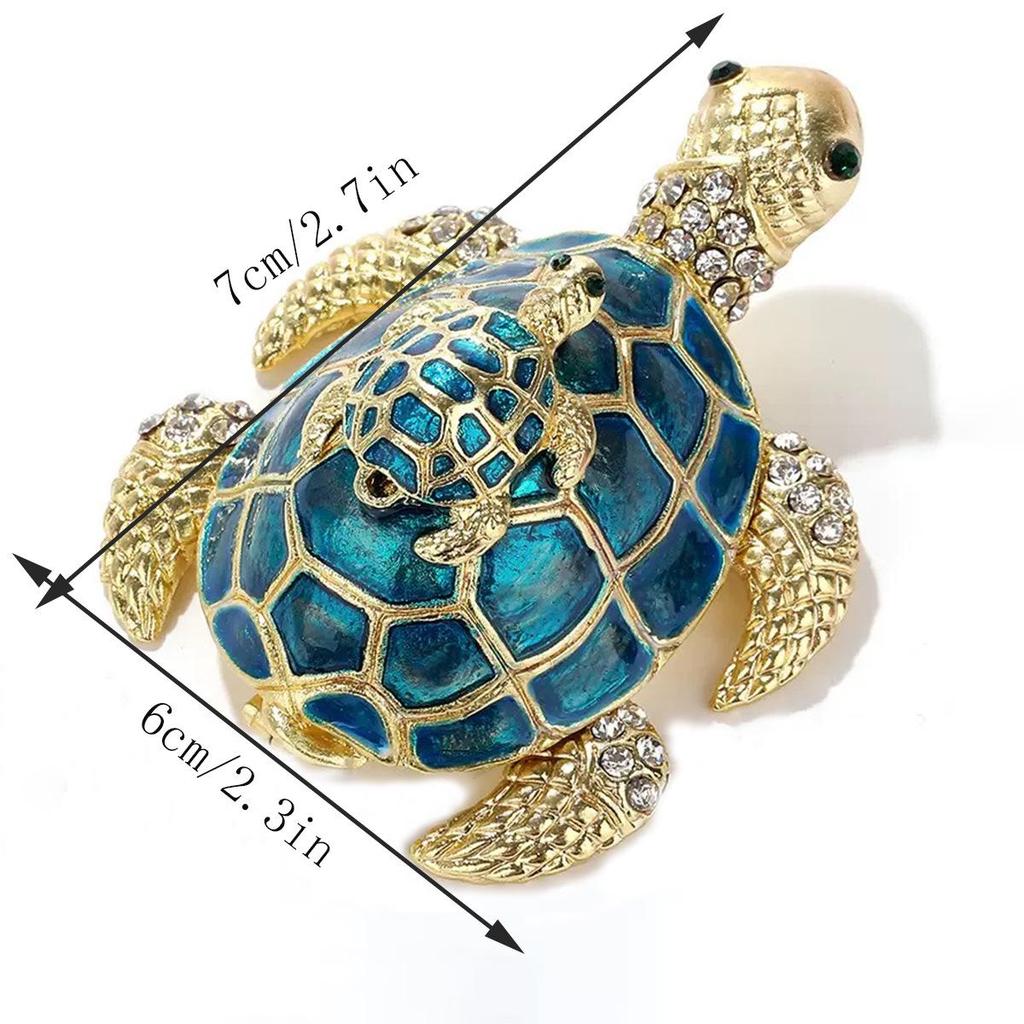 Stylish Metal Turtle Jewelry Box with Diamond Accents - Cute Unisex Home Decor.