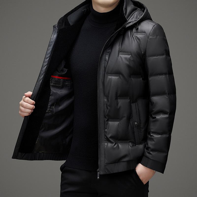 

90 Suede Down Jacket Мужская кожаная куртка со съемным капюшоном для папы среднего возраста, зимняя утолщенная теплая куртка 4XL