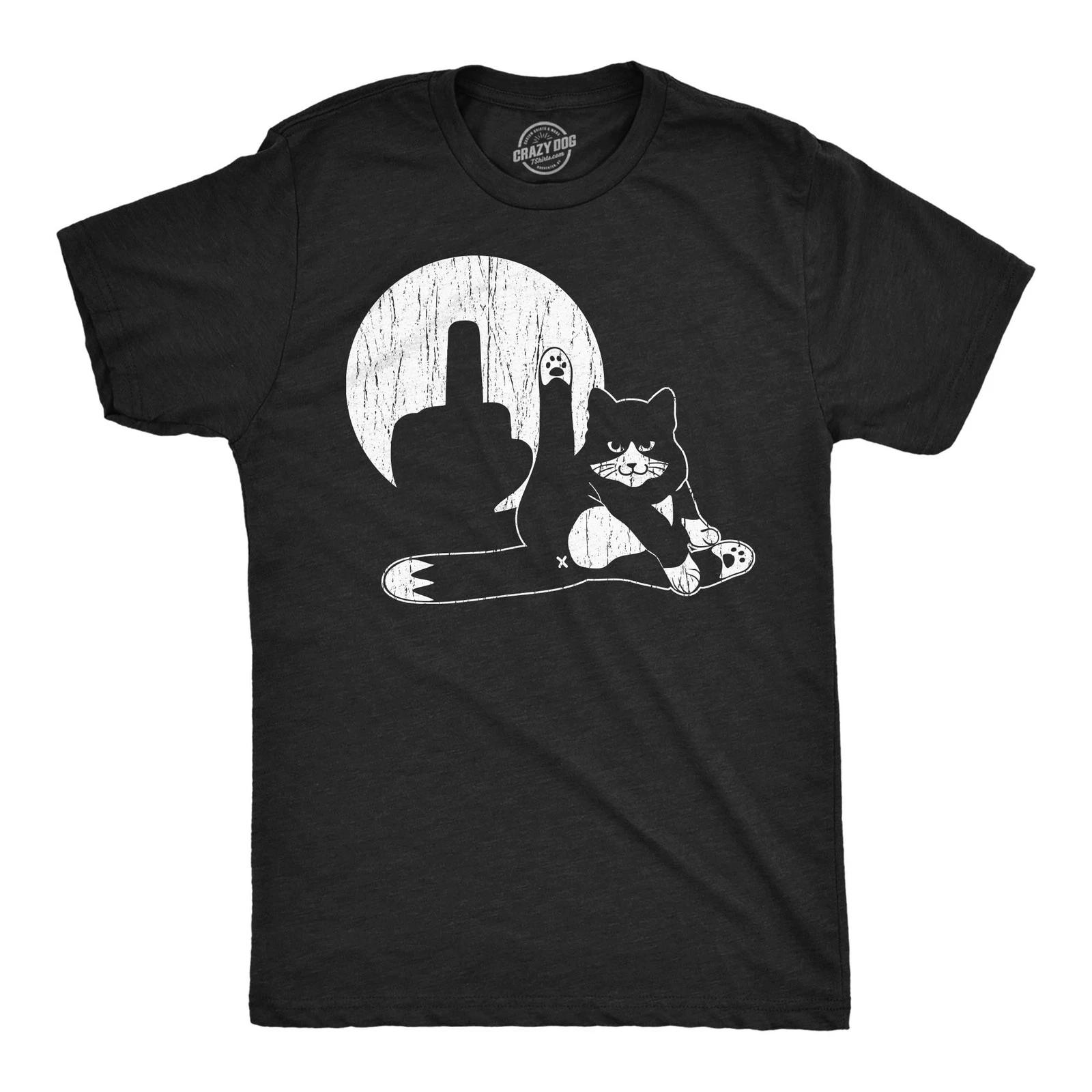 Mens Funny T Shirts Cat Middle Finger Shadow Puppet Show Sarcastic Graphic S