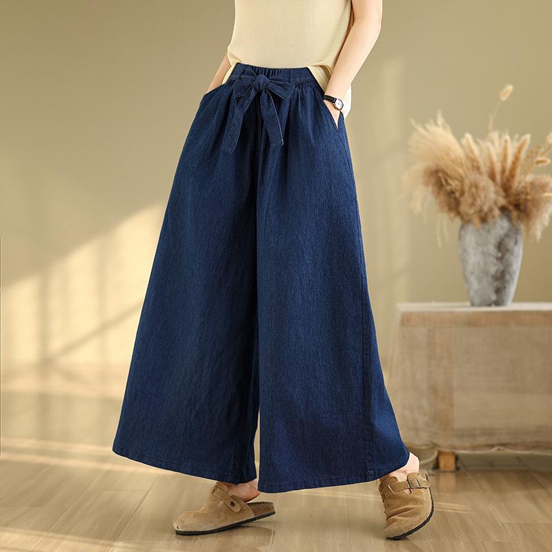 Dimanaf 2025 Letní Džíny Dámské Elastické Základní Dlouhé Kalhoty Denim Volné Kalhoty se Širokými Nohavicemi Ležérní Modré Kalhoty Plus Size