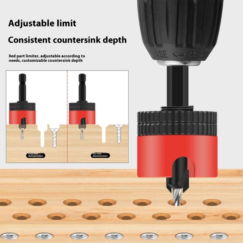 High Strength Steel Countersink Drill Tool For Adjustable Depth Countersinking In Woodworking Projects Smooth Bearing
