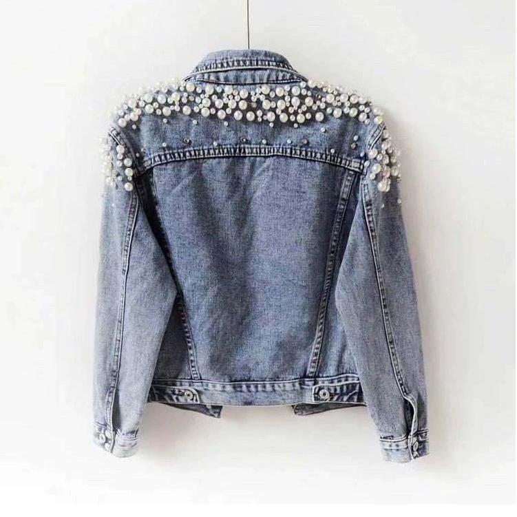 Perlen-Denim-Mantel Damen Baumwolle Frühling Herbst Ropa Strickjacke Jeans Punk Gothic Bomberjacke Windbreaker Y2k Damenjacken Koreanisch