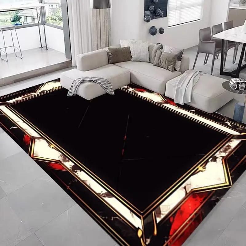 European Style Living Room Carpet Home Decoration Black Golden Carpets Marble Geometric Sofa Lounge Rug Luxury Bedroom Floor Mat