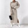 Šaty s rozparkem na stehně a odhalenými rameny v jednobarevném provedení, podzimní nový styl, s dlouhým rukávem, dámské oblečení, jednobarevné, podzimní a zimní
