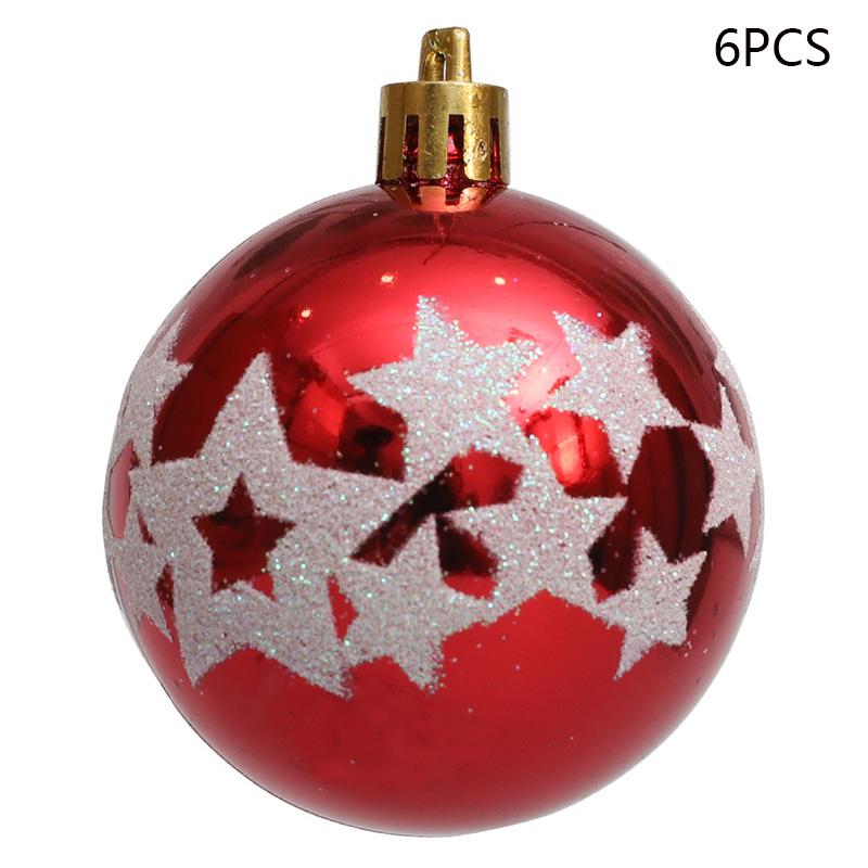 6Pcs 6cm Star Pattern Round Ball Christmas Tree Decor Electroplating Plastic Ball Xmas Hanging Ornament