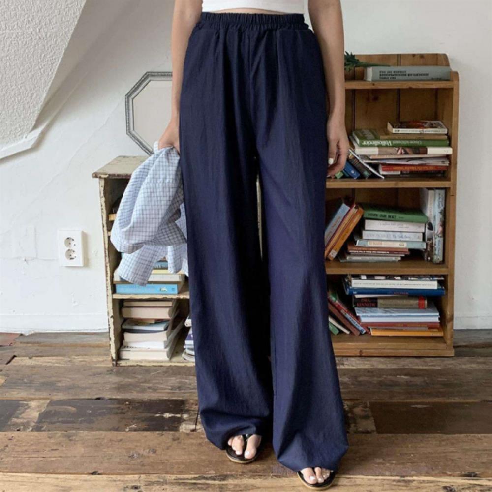 New Arrivals Open Run Women Rayon Solid Anorak Banding Wide Long Pants