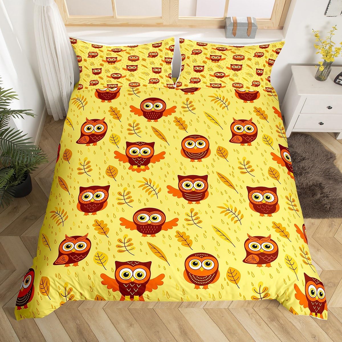 

Fashion Floral Duvet Cover Set Queen King Size Cartoon Bird Owl Bedding Set Retro Fashion Trend Party Decorative 3 Pcs EU Single(135x200cm)