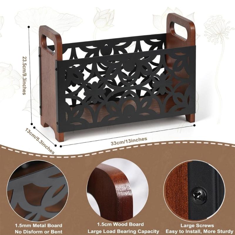 Multifunkční stojací úložný regál na knihy, časopisy, noviny Dřevěný organizér Elegantní domácí dekorace