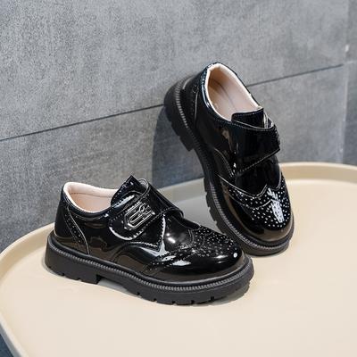 Boys Classic Cute Party Shoes 2024 Britain Style Spring New Glossy Kids Fashion Hook & Loop Non-slip Loafers for Wedding Shows