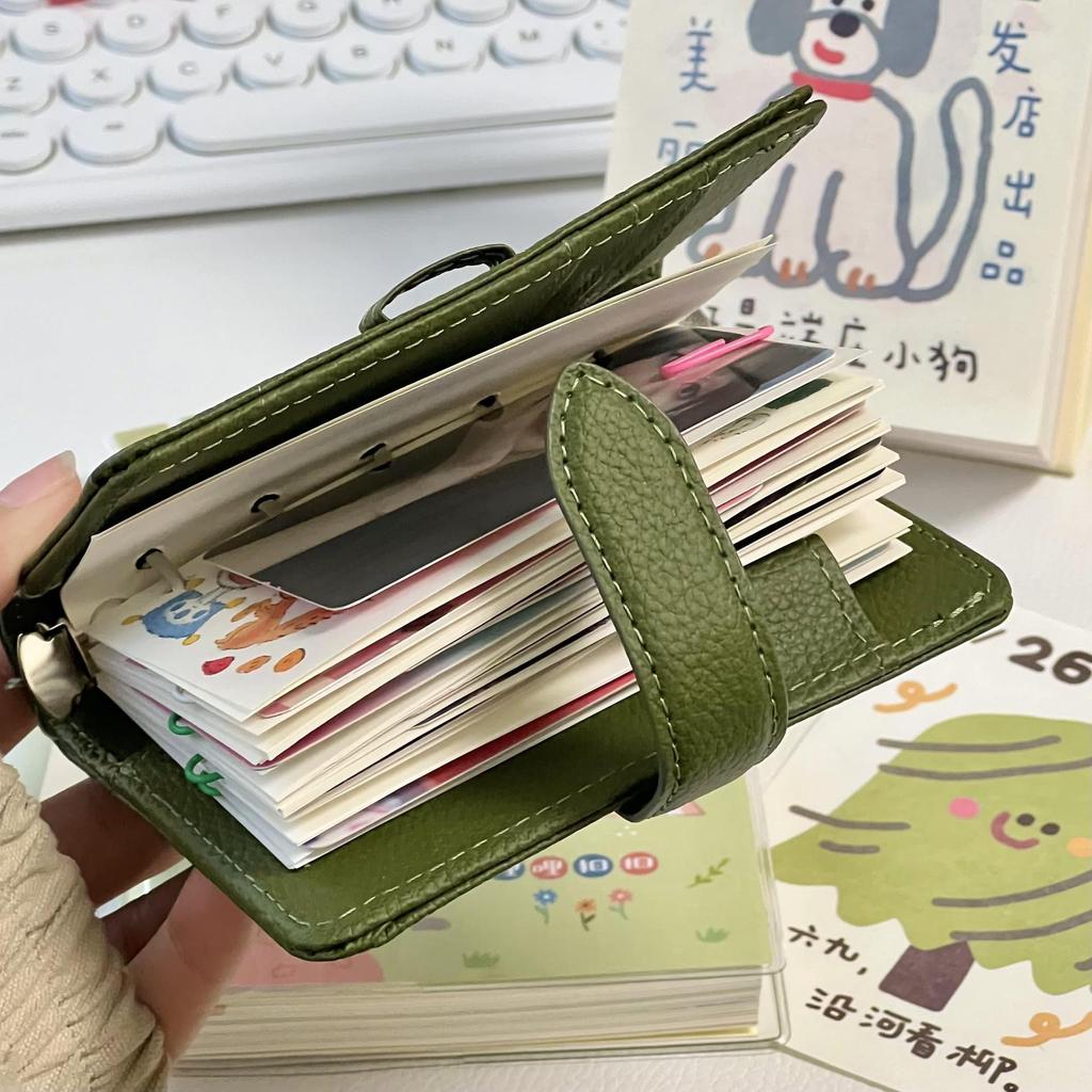 M5 5Holes Olive Green With 40Sheets PU Clip-on Notebook Faux Leather Loose Leaf Notebook Journal Kawaii