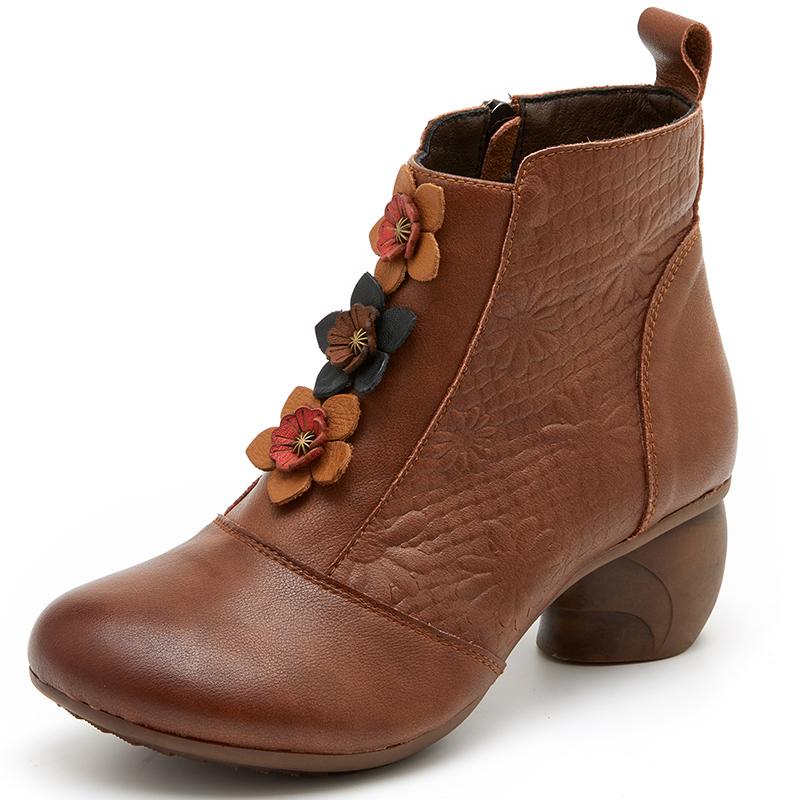 Fashion GKTINOO Women Boots 2025 Winter Genuine Leather Thick Heel Ankle Boots For Women Soft Soled Non-slip Casual Shoes Retro