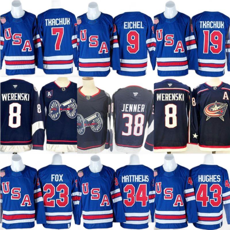 Mens NHL Team USA Hockey Jersey Premium Embroidered Retro Style Long Sleeve Sport Shirt