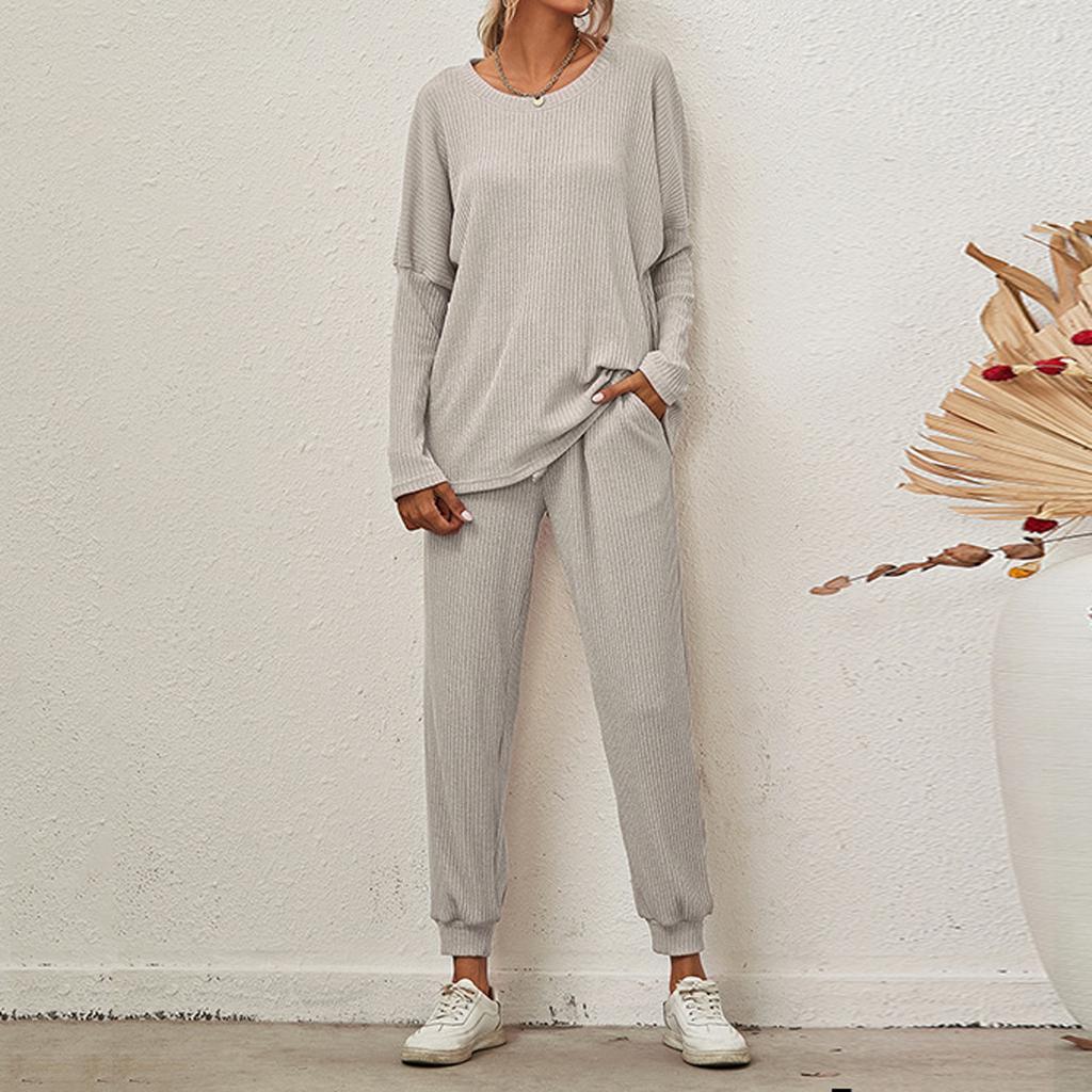 Women's 2 Piece Outfits Sets Ruched Long Sleeve Tops  Wide Leg Pants Tracksuit Sets