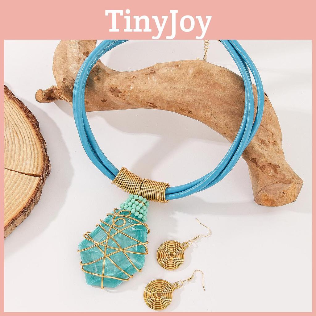 Resin Necklace Geometric Earrings Set Sparkling Big Gems Summer Fashion Style