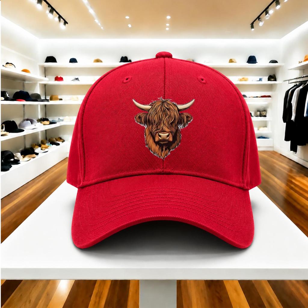 Highland Cow Print Adjustable Baseball Cap for Unisex Women Breathable Duckbill Sun Hat for Travel Camping Daily Wear