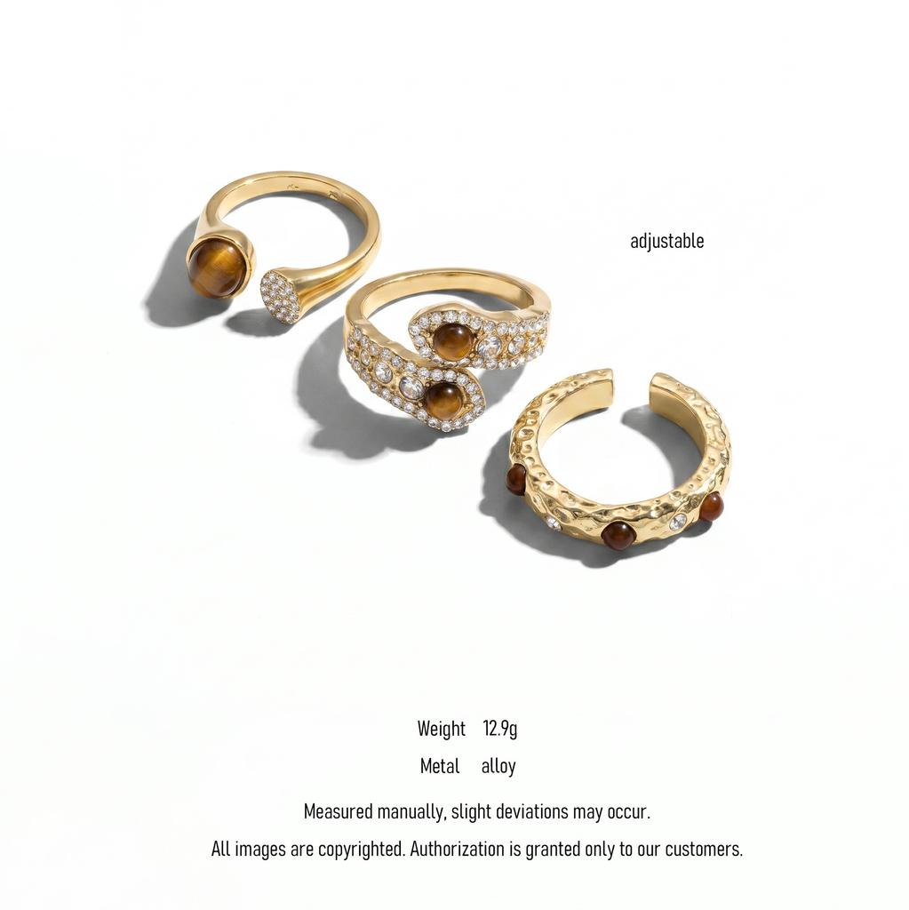 Women's Retro Tiger Eye Stone Open Ring Alloy Jewelry Set