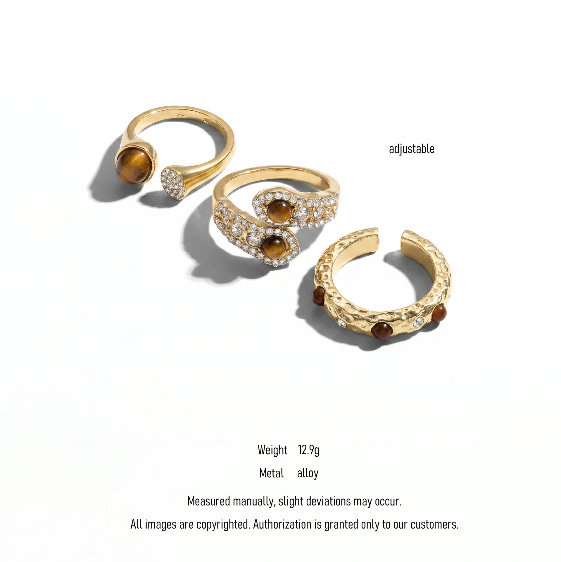 Women s Retro Tiger Eye Stone Open Ring Alloy Jewelry Set