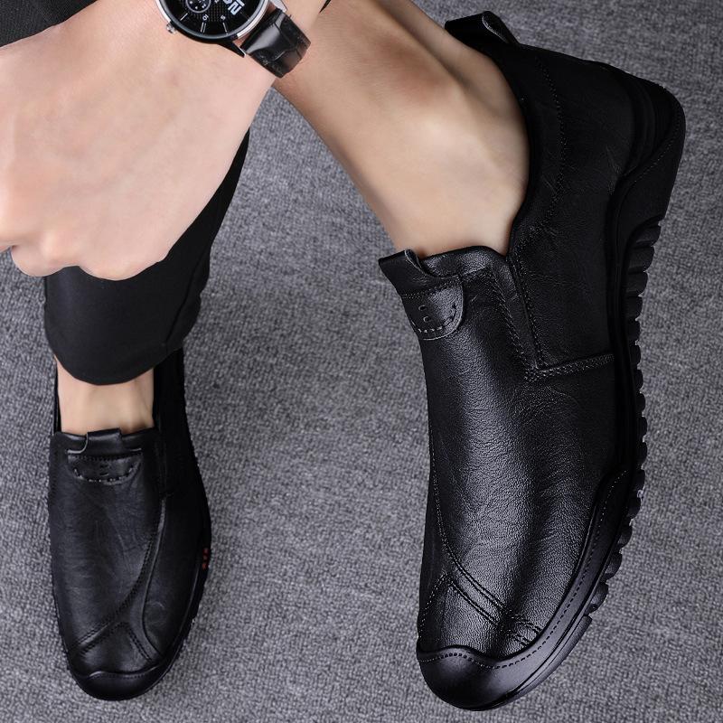 

Men s shoes 2025 summer new light luxury high-end men s foot leather shoes fashion black soft leather soft sole casual shoes 37