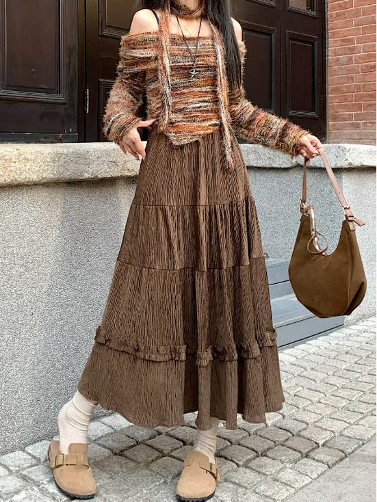 2025 High Waist Corduroy A-Line Mid-Length Skirt for Women - Autumn/Winter Collection