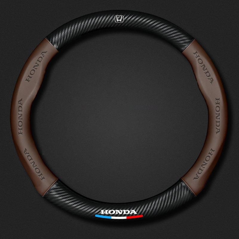 WKB5  38cm Car Carbon Fiber Steering Wheel Cover For Honda Civic FIT CRV Accord Jazz HRV Car Interior Non-slip Steering Wheel Cover