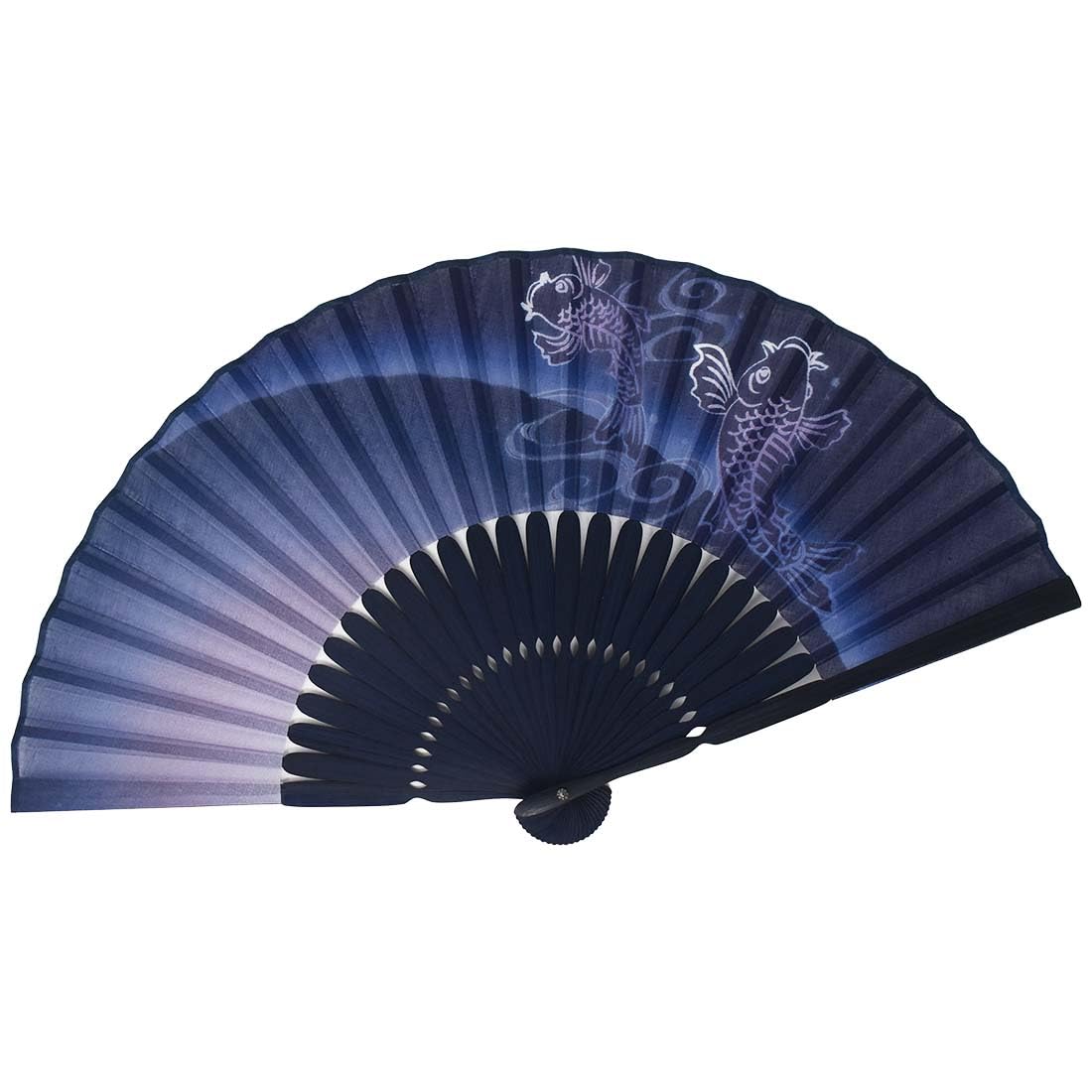 Fabric Folding Dyed Rising Carp Yamani [KYOTO YAMANI] Men s Fan, Frame, Design, 22cm, (Navy)