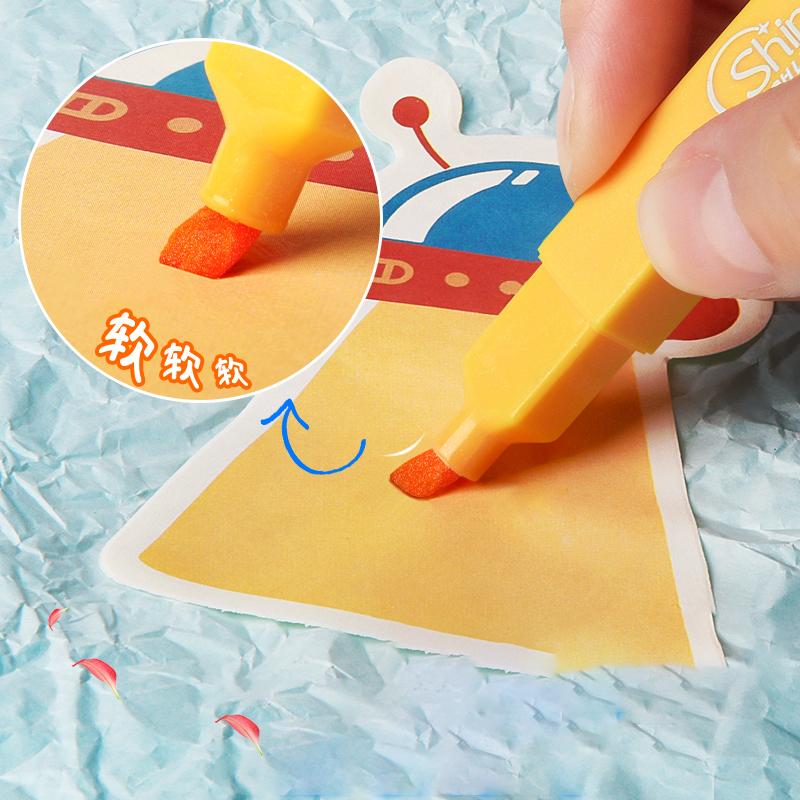 M&G Highlighter Pen, Double-ended Highlighter Pen, Axe Head and Round Head, Glitter Ink, Drawing, Note-taking, Student and Offic