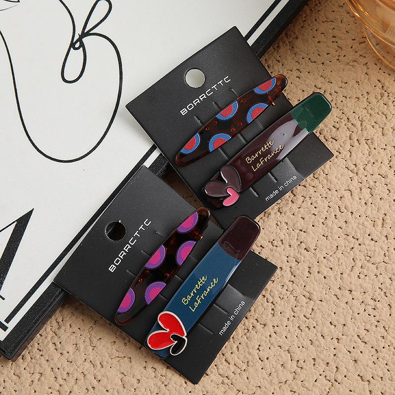 Vintage Plaid Geometric Hair Clip Set Korean Heart Bangs Hairpins Duckbill Clamp Barrettes For Women Hair Accessories Ornament Gifts