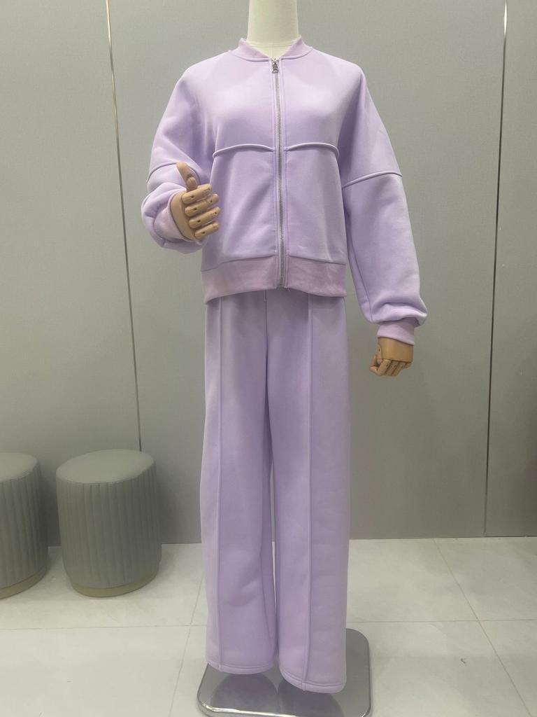 2024 Spring and Autumn Sweater Two-piece Women's Clothing European and American Cross-border Trend Fashion Casual Zipper Cardigan Trousers