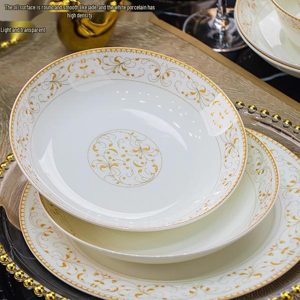 Sun Island Goldrand Bone China Tiefer Teller: Suppen-, Abendessen-, Reis- und Dessertteller - Elegantes Keramikgeschirr.