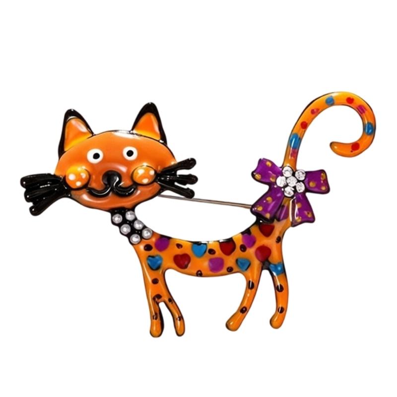 Animal Lapel Brooch Pin, Playful Cats Design with Enamel-Look Finish, Neck Detail, Single Outfit Accent Piece