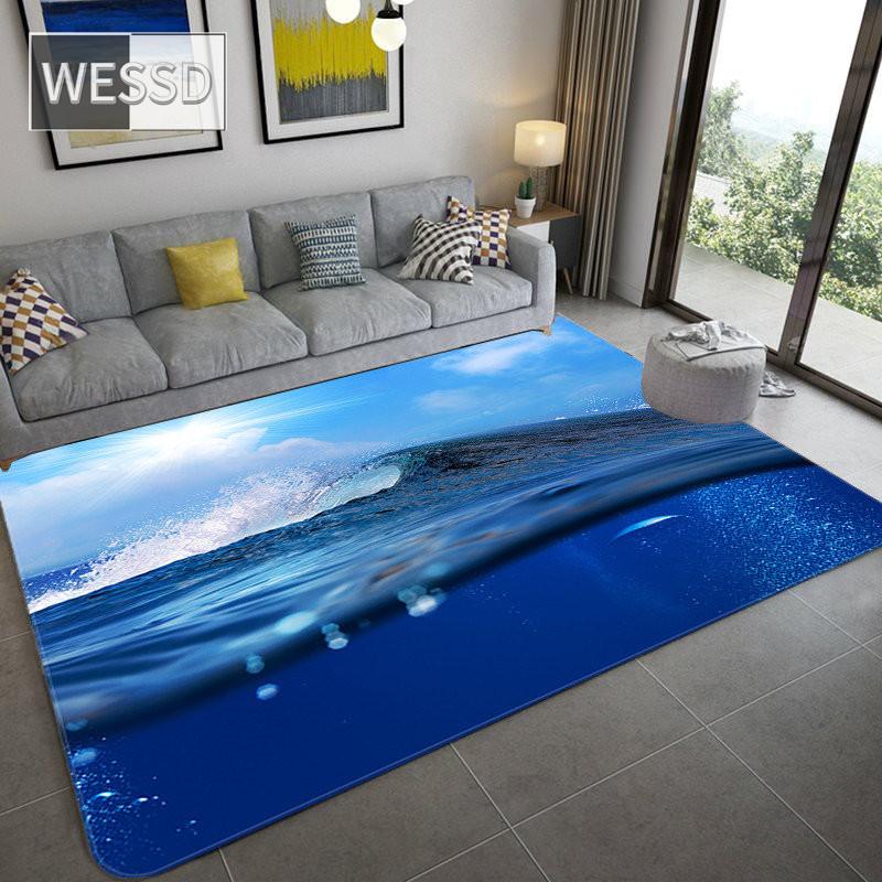 Alfombra grande de ola de mar 3D para decoración de sala de estar, alfombra suave antideslizante para baño, alfombra para suelo, alfombra para dormitorio, alfombra de cocina, alfombra para sofá