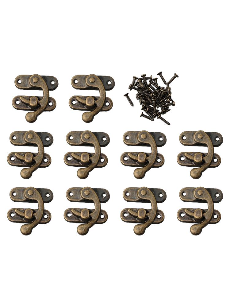 Mini Antique Bronze Wood Box Latch Clasp Lock 10 Pieces with Screws Right Hook for Jewelry Boxes Toolboxes and Storage Boxes